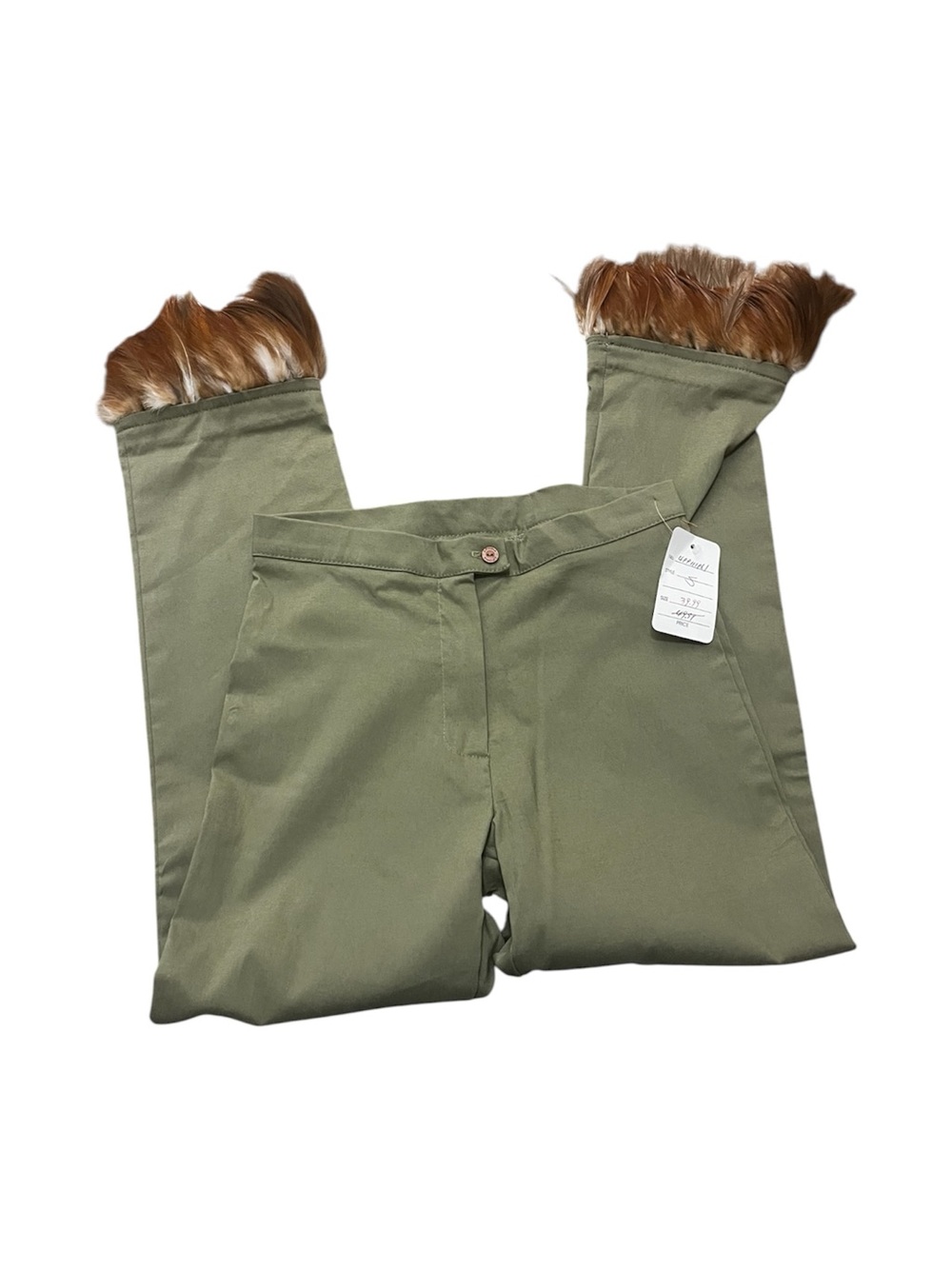 Olive Green Skinny Pants with Faux Fur Cuffs